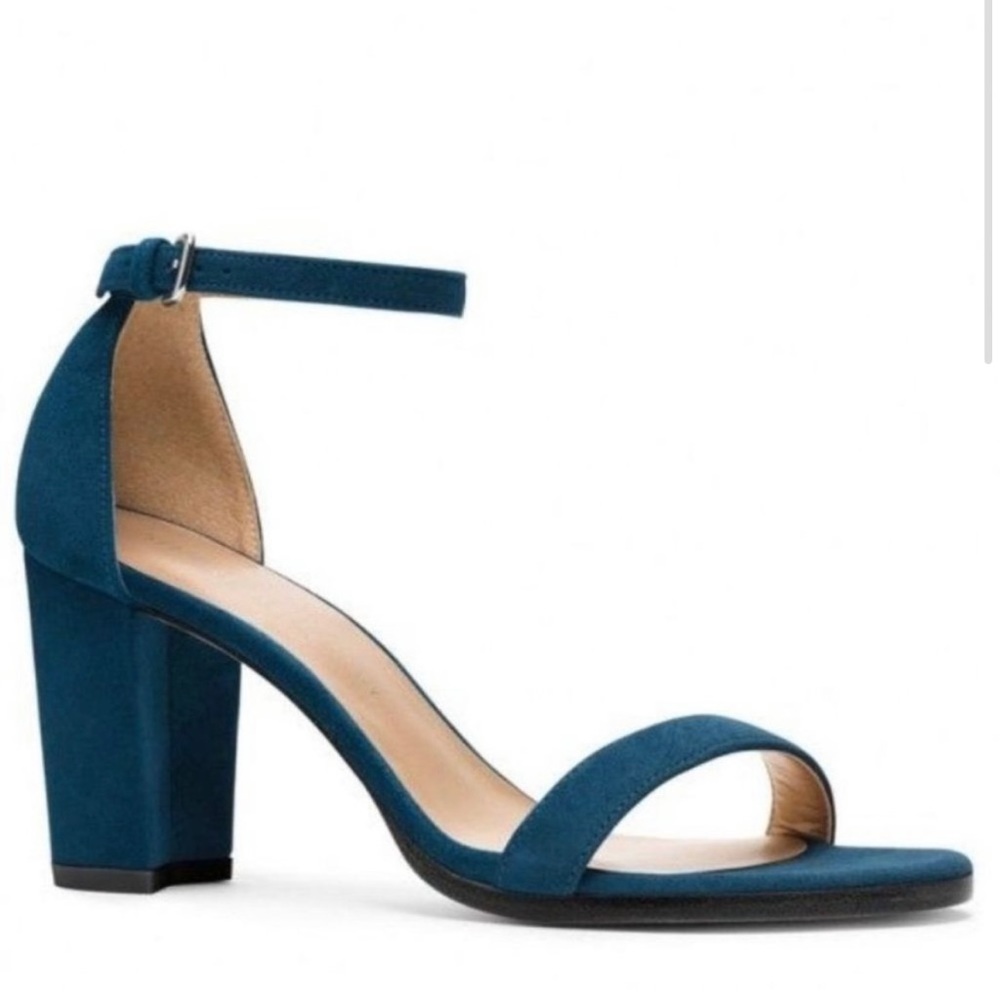 Stuart Weitzman Blue Suede Nearlynude Sandals Women's Size 7.5N